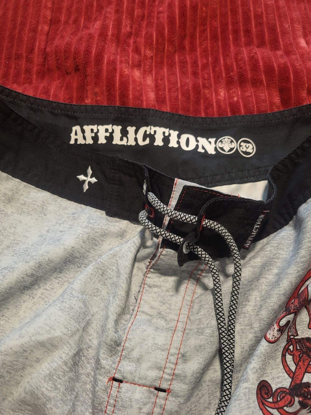 Affliction Men's Light Gray Board Shorts with Black Waistband
